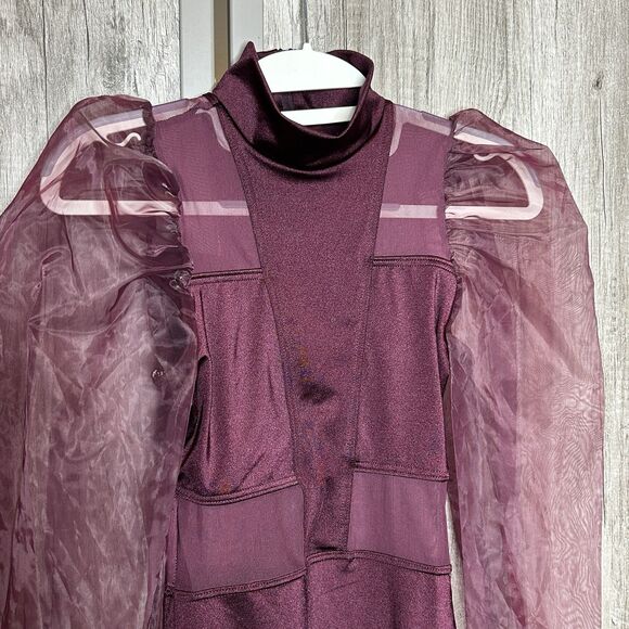 Weissman Dance Leotard Size S Burgundy Lycra Puff Sheer Sleeves - Picture 2 of 10